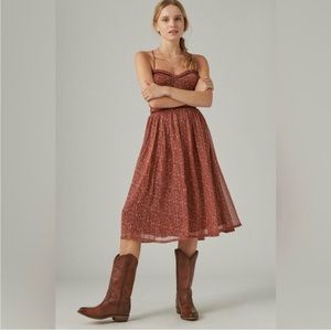 Women's Lace-Up Printed Chiffon Midi Dress